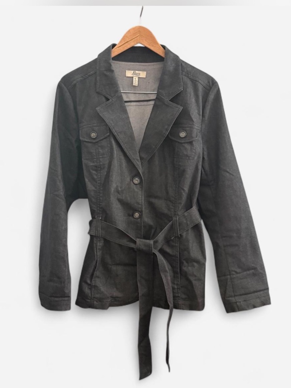 Bass Belted Blazer Jacket trench coat sz XL Corpcore office wear business casual